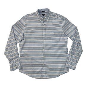 J Crew Shirt Mens XL Extra Large Slim Fit Oxford Blue Cotton Striped Button Down